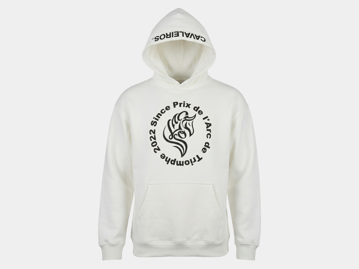 NEW【CAVALEIROS.】プリンティング フード付き裏起毛パーカー White