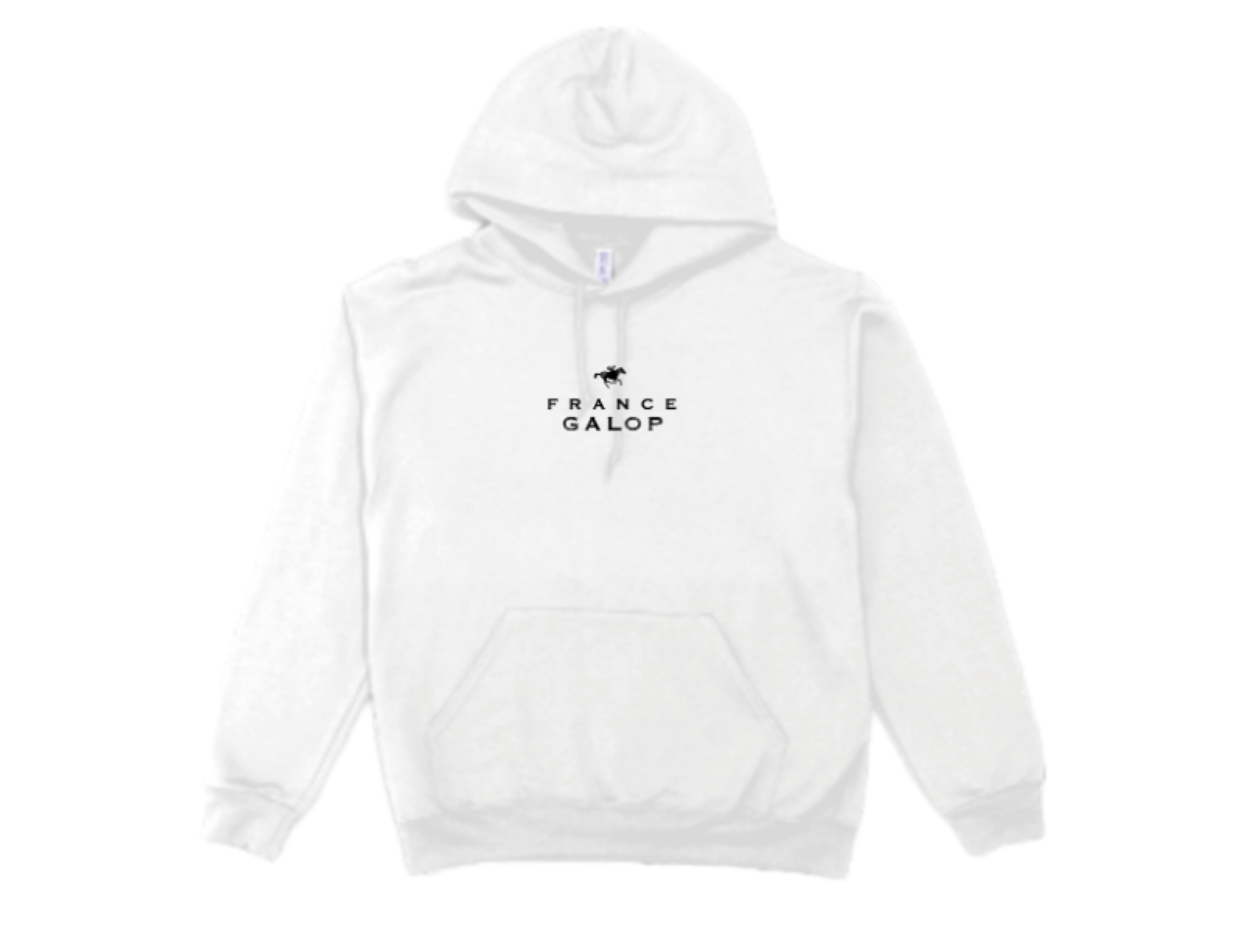 【France Galop】フランスギャロ公式 ジョッキー プルパーカー 白(SWEAT Pullover Hoodie White/Black)