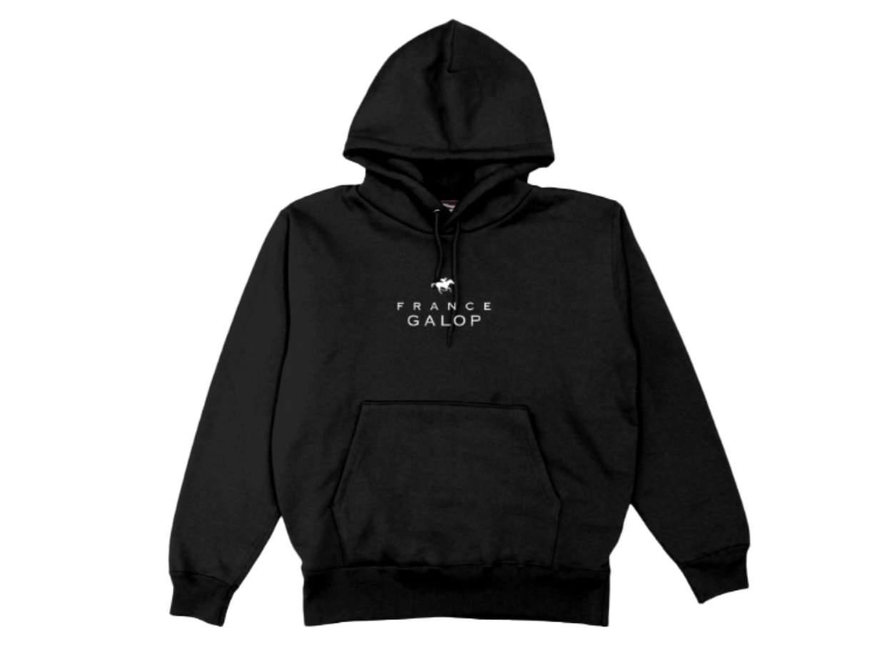 【France Galop】フランスギャロ公式 限定 ジョッキーパーカー 黒(SWEAT Pullover Hoodie Black/White)