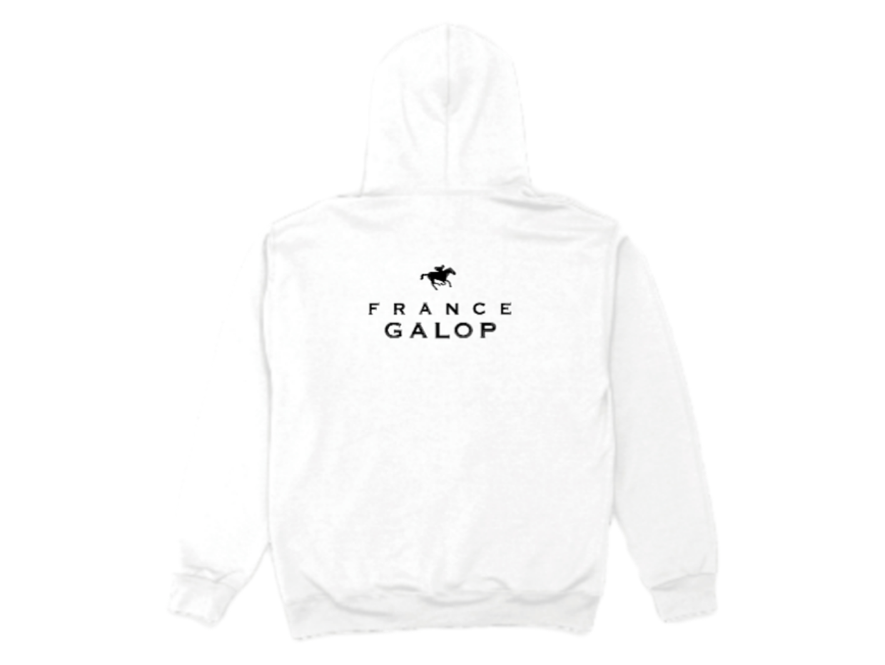【France Galop】フランスギャロ公式 ジョッキー プルパーカー 白(SWEAT Pullover Hoodie White/Black)