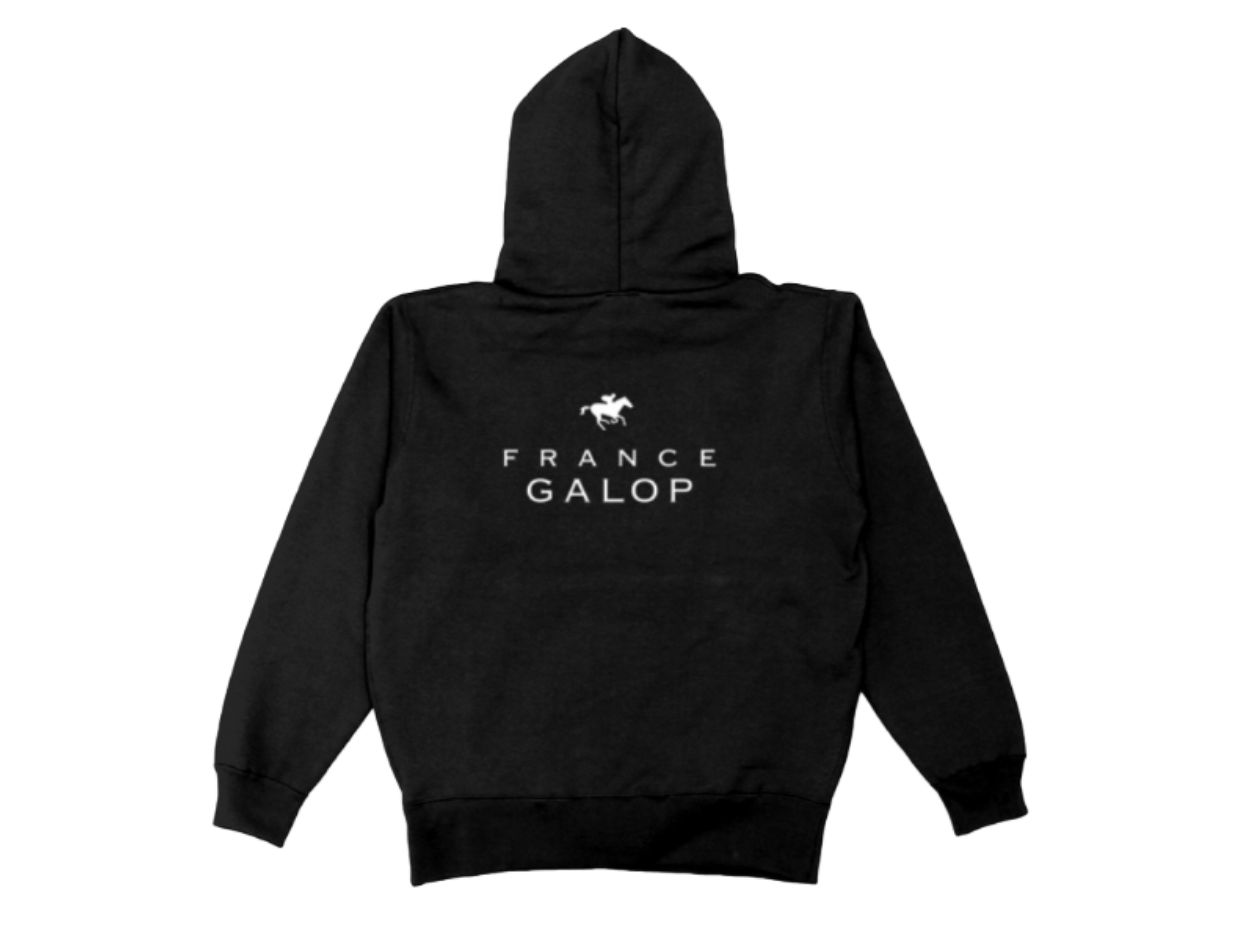【France Galop】フランスギャロ公式 限定 ジョッキーパーカー 黒(SWEAT Pullover Hoodie Black/White)