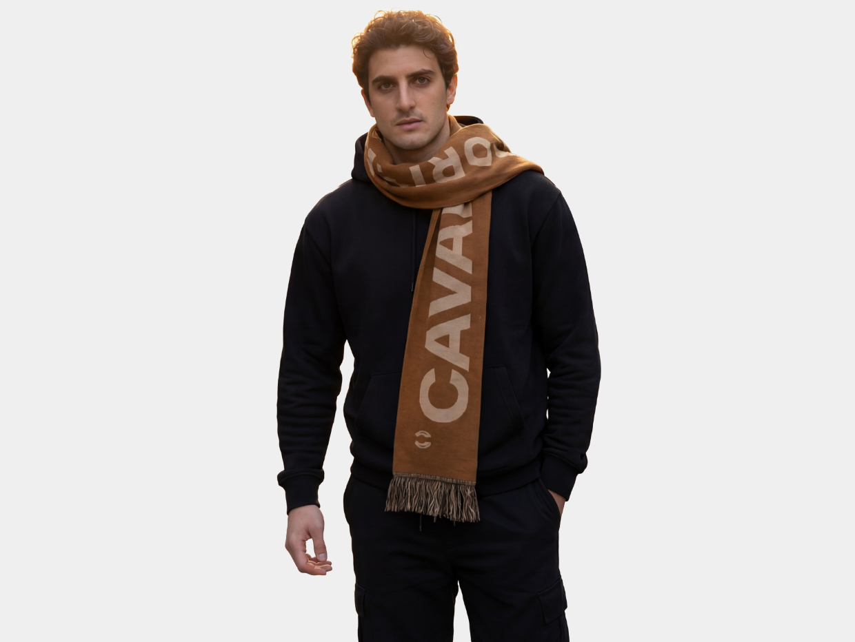 NEW【CAVALEIROS.】ソフトタッチ・ジャカードニットマフラー Brown