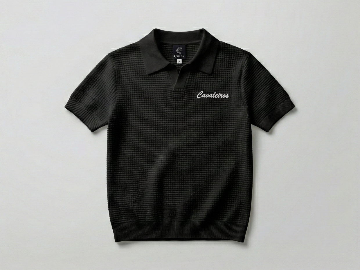 NEW【CAVALEIROS.】シグネチャーロゴ・ニットポロ Black