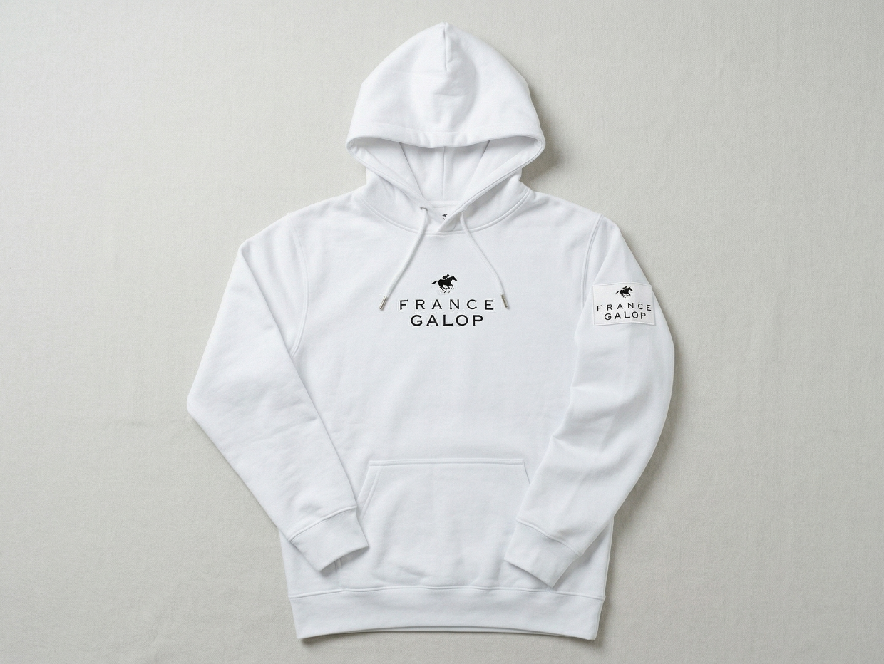 【France Galop】フランスギャロ公式  ジョッキー プルパーカー  白（SWEAT Pullover Hoodie White/Black）
