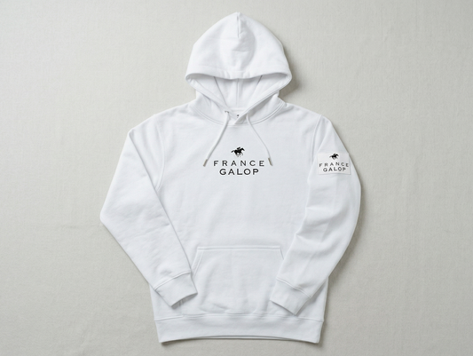 【France Galop】フランスギャロ公式  ジョッキー プルパーカー  白（SWEAT Pullover Hoodie White/Black）