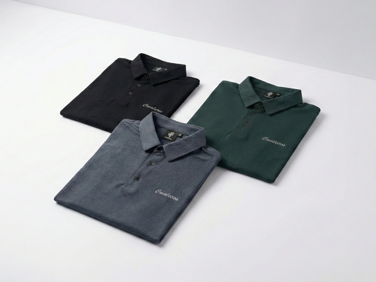 NEW【CAVALEIROS.】ドライタッチ・ジャカード スクリプトポロ NavyGray