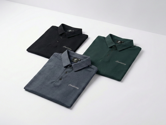 NEW【CAVALEIROS.】ドライタッチ・ジャカード スクリプトポロ NavyGray