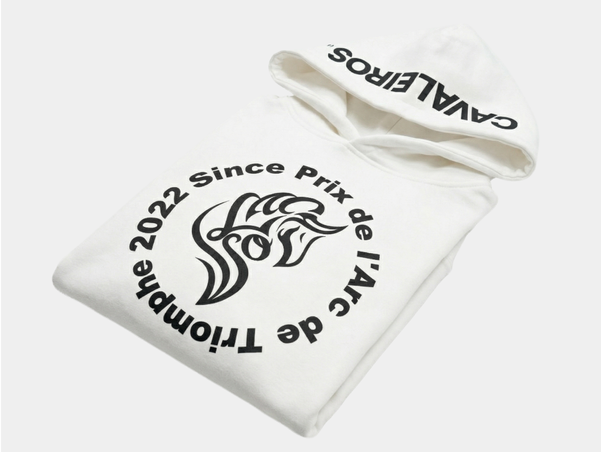 NEW【CAVALEIROS.】プリンティング フード付き裏起毛パーカー White