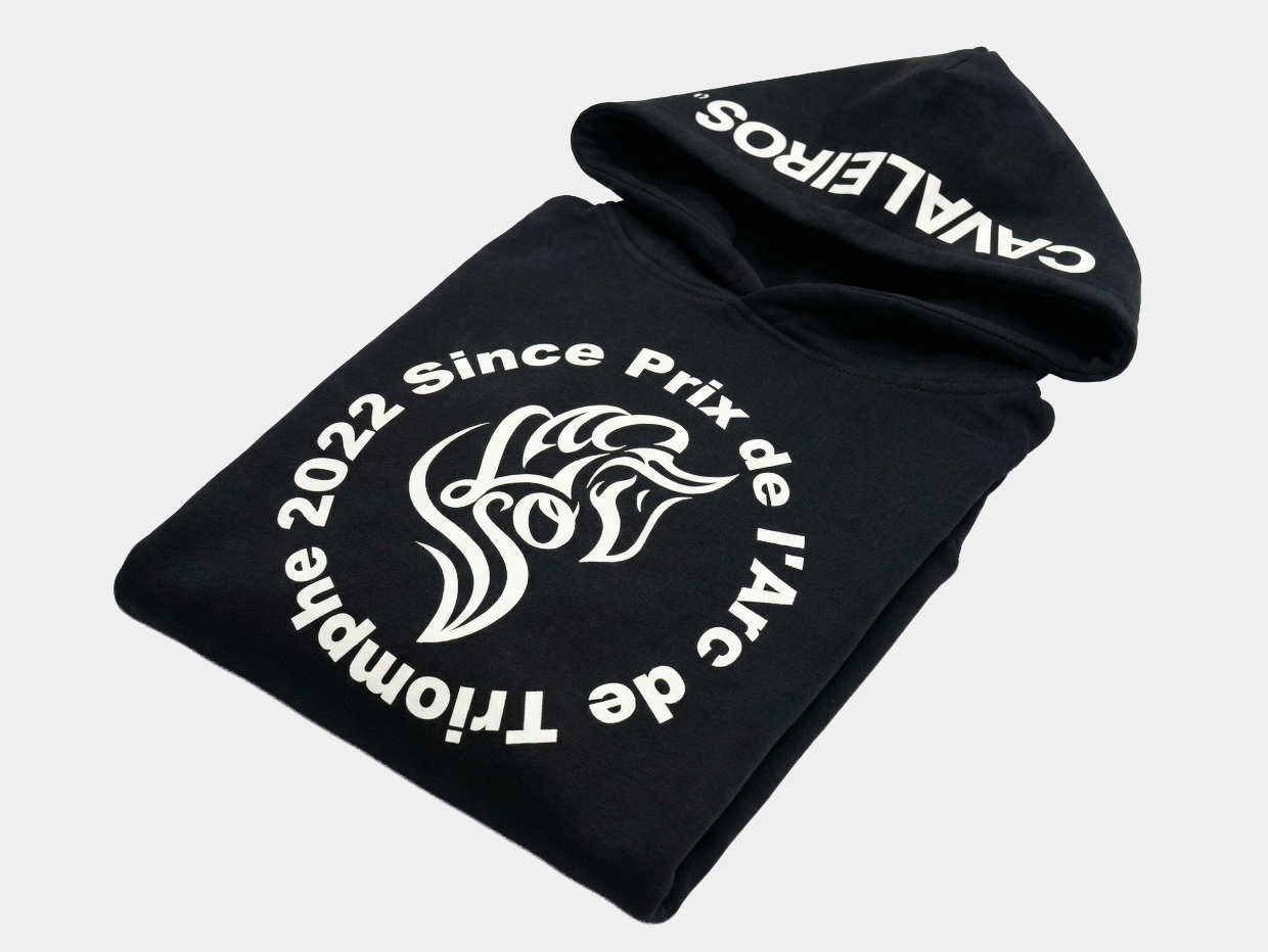 NEW【CAVALEIROS.】プリンティング フード付き裏起毛パーカー Black