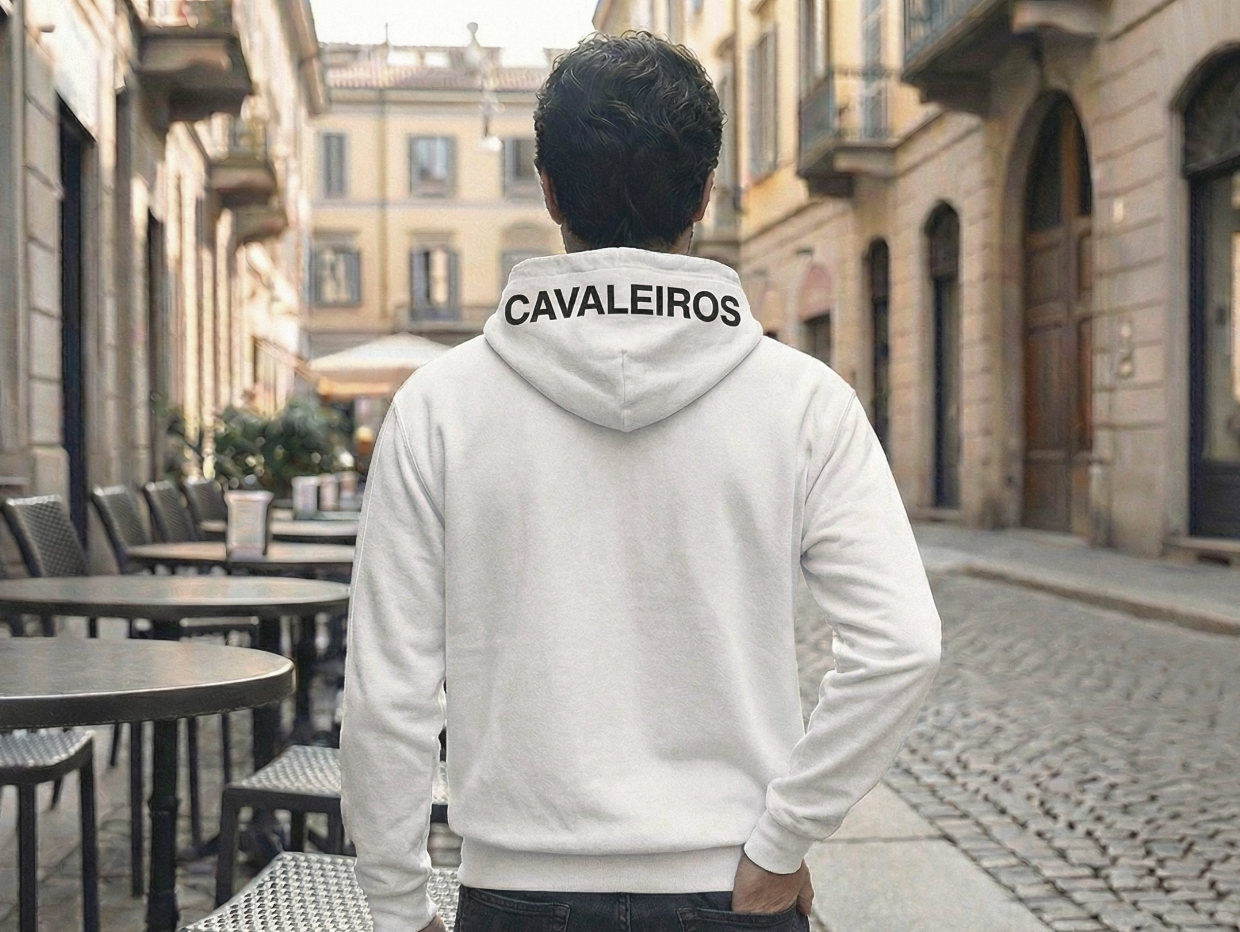 NEW【CAVALEIROS.】プリンティング フード付き裏起毛パーカー White