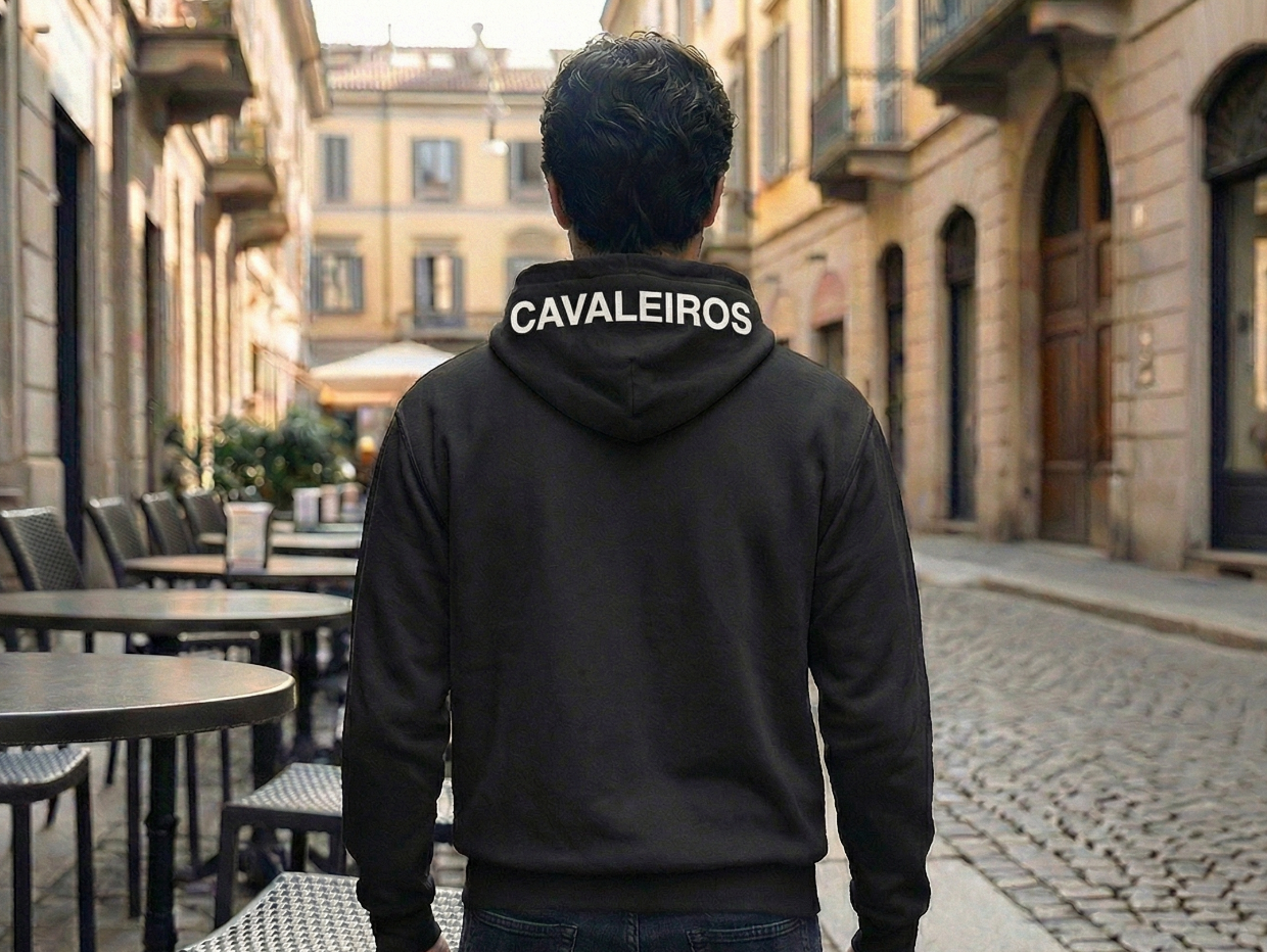 NEW【CAVALEIROS.】プリンティング フード付き裏起毛パーカー Black