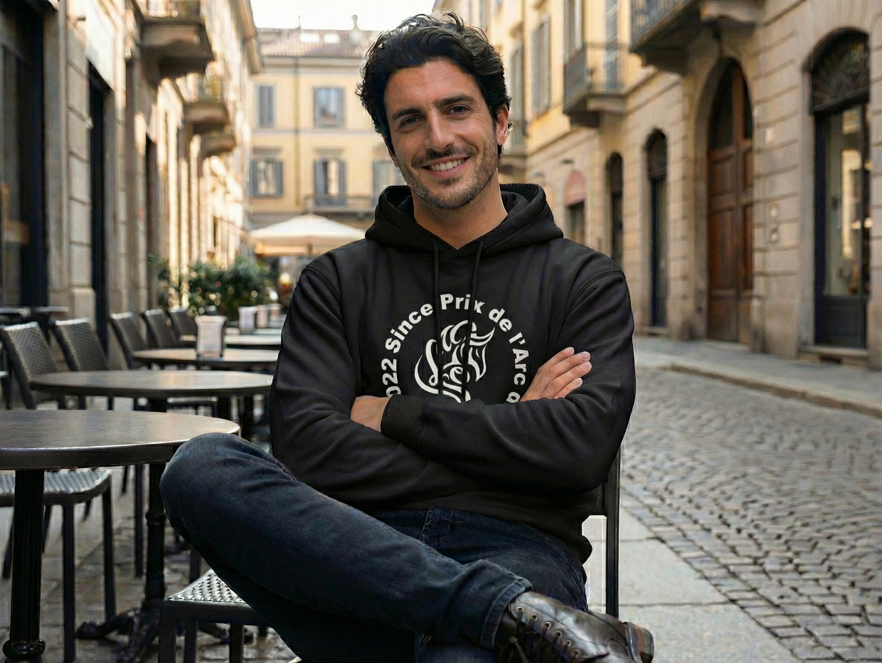 NEW【CAVALEIROS.】プリンティング フード付き裏起毛パーカー Black