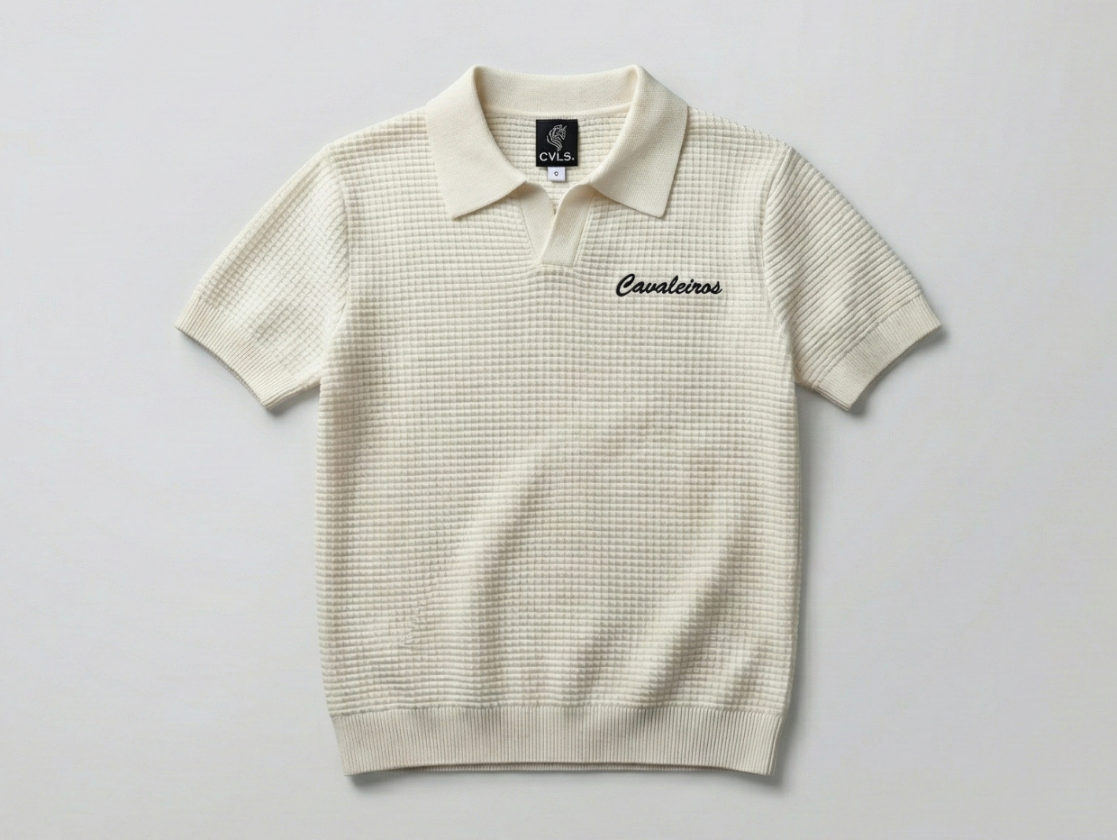 NEW【CAVALEIROS.】シグネチャーロゴ・ニットポロ White