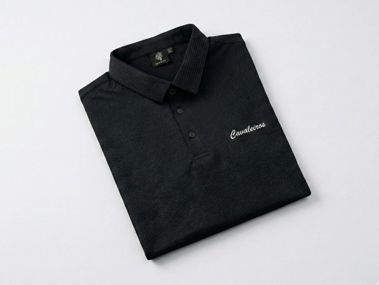 NEW【CAVALEIROS.】ドライタッチ・ジャカード スクリプトポロ Black
