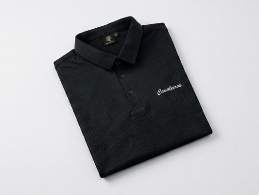 NEW【CAVALEIROS.】ドライタッチ・ジャカード スクリプトポロ Black
