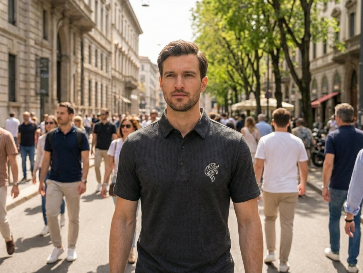 NEW【CAVALEIROS.】ドライタッチ・ジャカード シグネチャーポロ  NavyGray