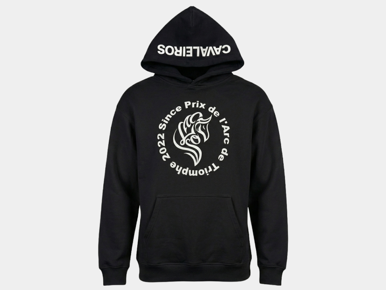 NEW【CAVALEIROS.】プリンティング フード付き裏起毛パーカー Black