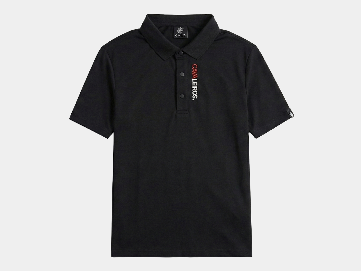 NEW【CAVALEIROS.】バーティカルロゴ シルキータッチポロ Black