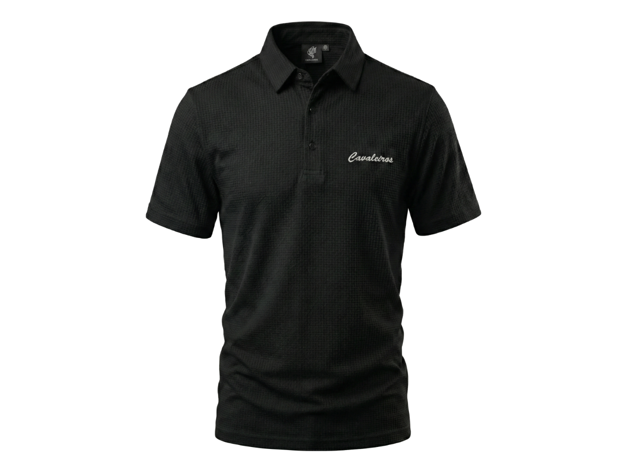 NEW【CAVALEIROS.】ドライタッチ・ジャカード スクリプトポロ Black