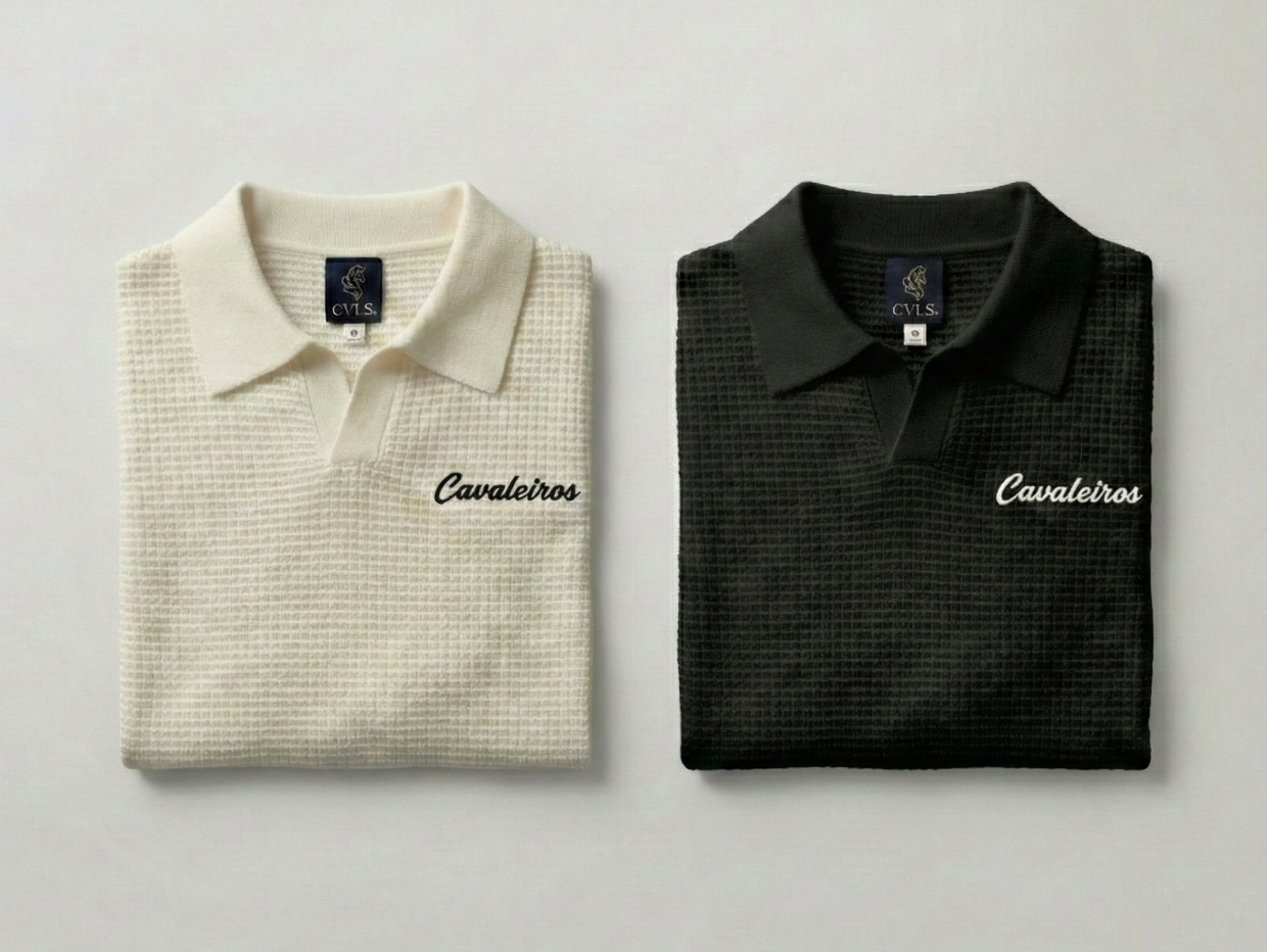 NEW【CAVALEIROS.】シグネチャーロゴ・ニットポロ White