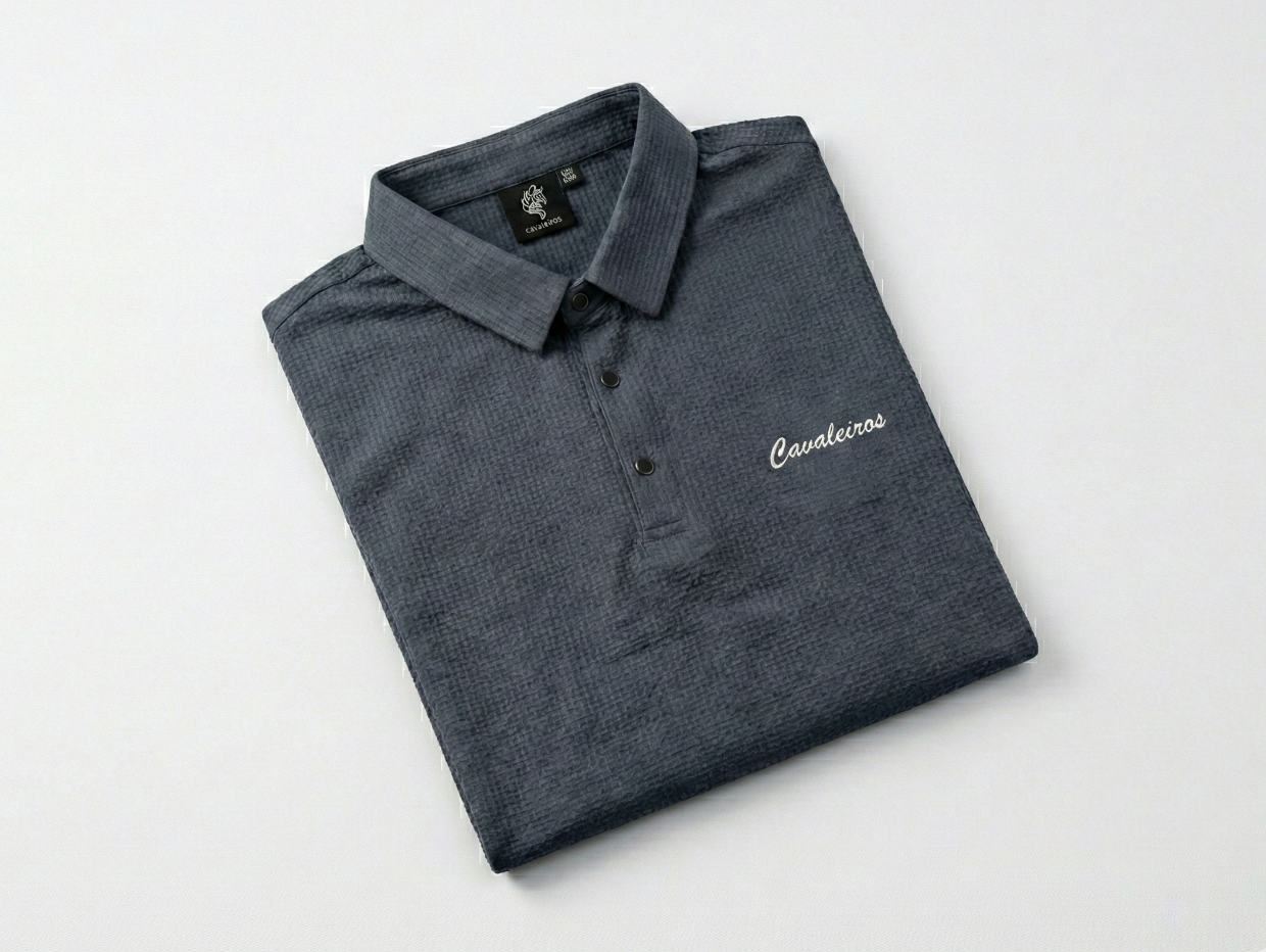 NEW【CAVALEIROS.】ドライタッチ・ジャカード スクリプトポロ NavyGray